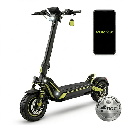 VORTEX Z10 2x2 Connected Patinete eléctrico con APP. Con una potencia combinada de 4000W, doble suspensión, autonomía de hasta 65 km, Cumple con la normativa española de circulación